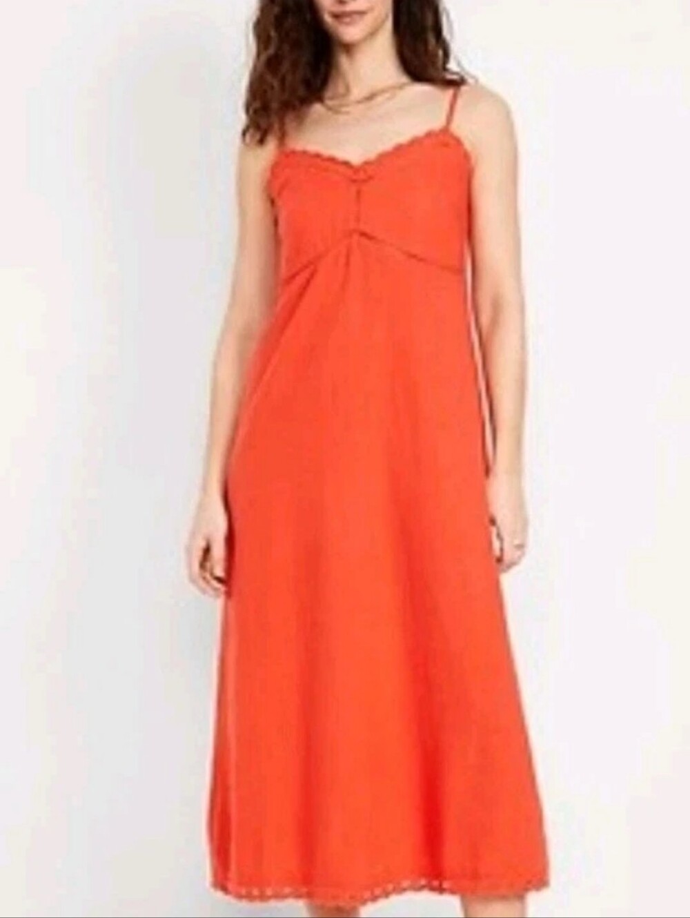 Old Navy Orange Linen Blend Smocked Spaghetti-Strap Maxi Dress